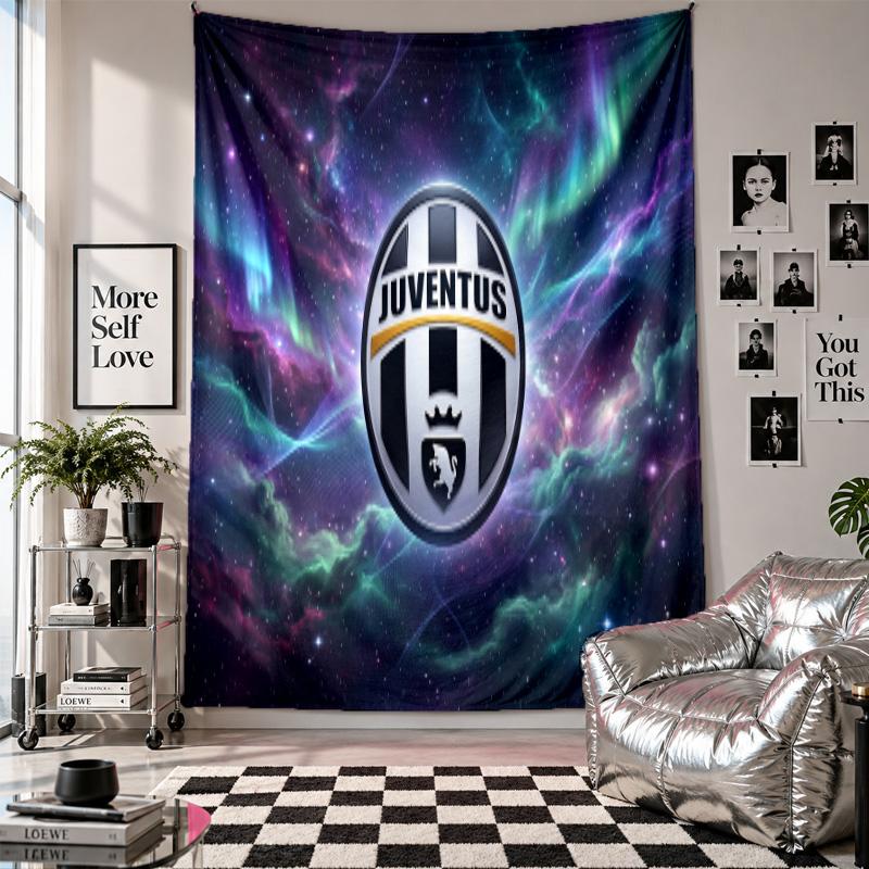 Arazzo da Parete FC Juventus Decorazione per la Casa Tessuto da Appendere a Parete per Camera da Letto Soggiorno Sfondo