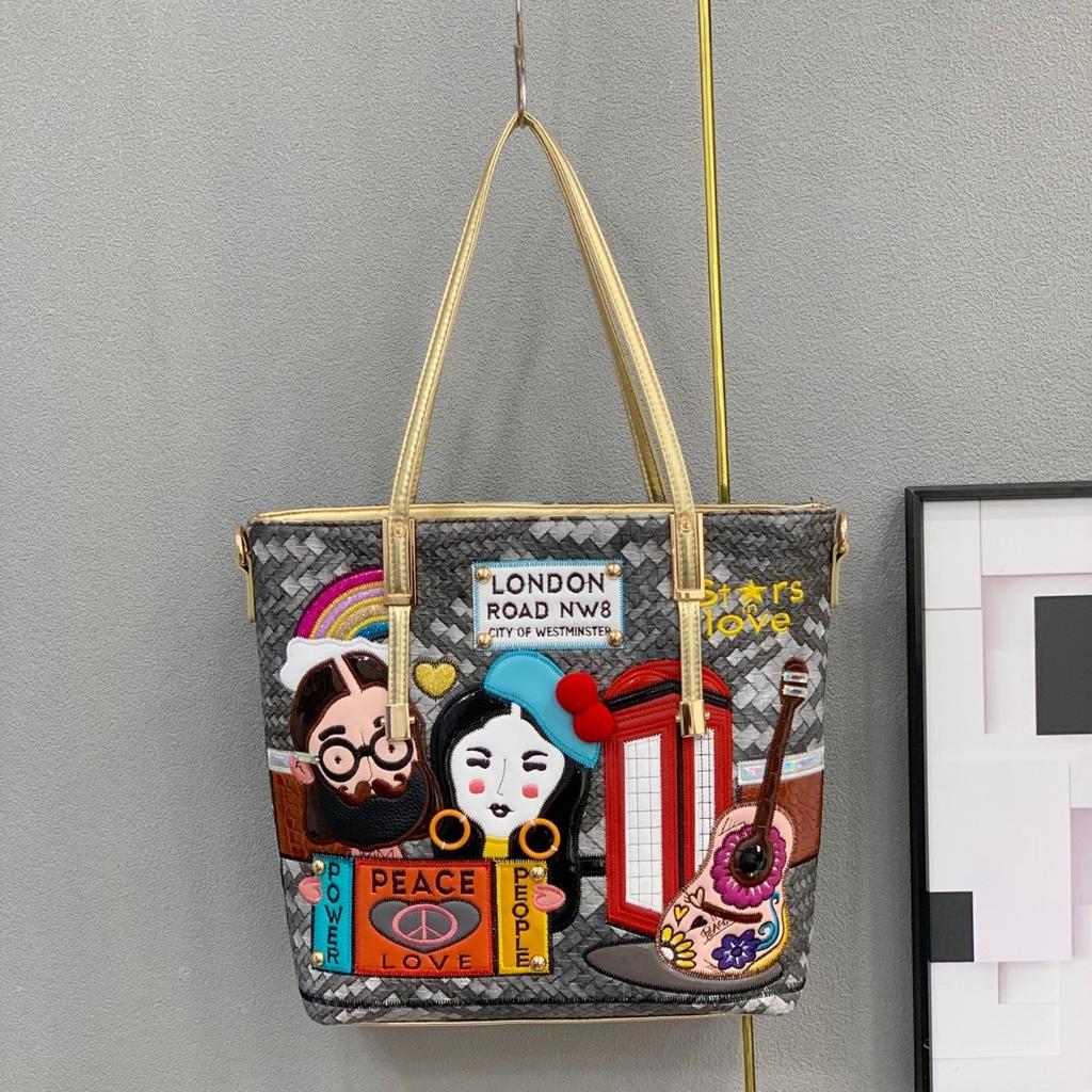 Women'S Bag Women'S Shoulder Bag Splicing Embroidery Embroidery Bag Large Capacity Messenger Tote Bag Women
