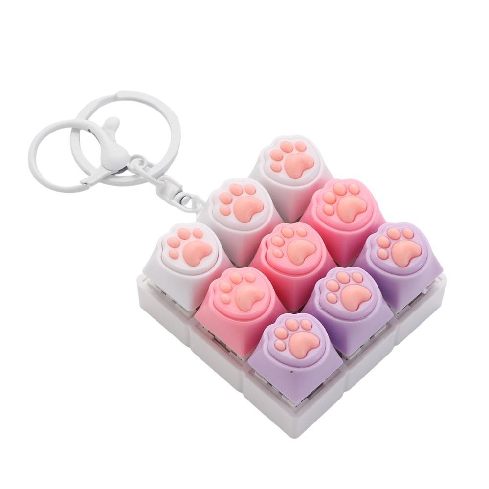 DIY Keyboard Fidget Keychain Cat s Paw Shape Clicker Toy Finger Keyboard Cap Keyboard Enthusiasts D