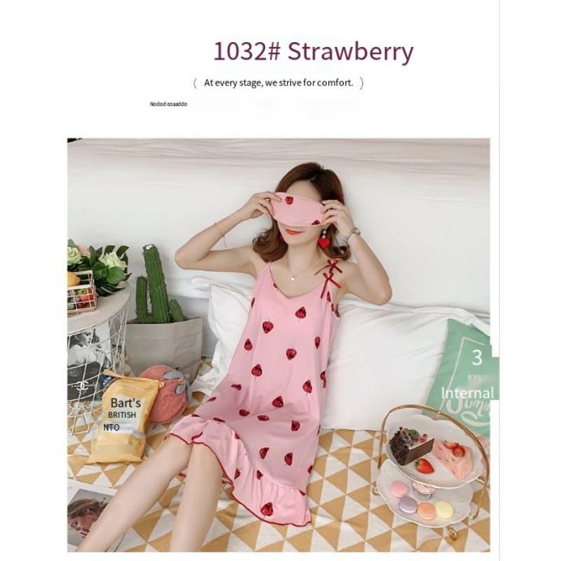 1PC Pajamas with Chest Pads, Women's Summer and Korean Version Suspender Pajamas, Loose Girls, Cute Students, Free Blindfolds