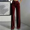 Women's Velvet Straight Leg Casual Pants with Button Closure