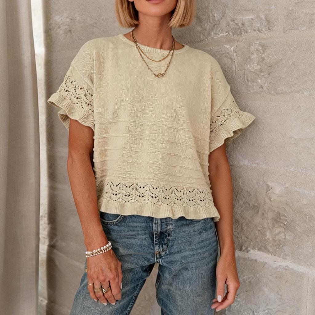 Women's Casual Ruffled Knit Short,Sleeve Top