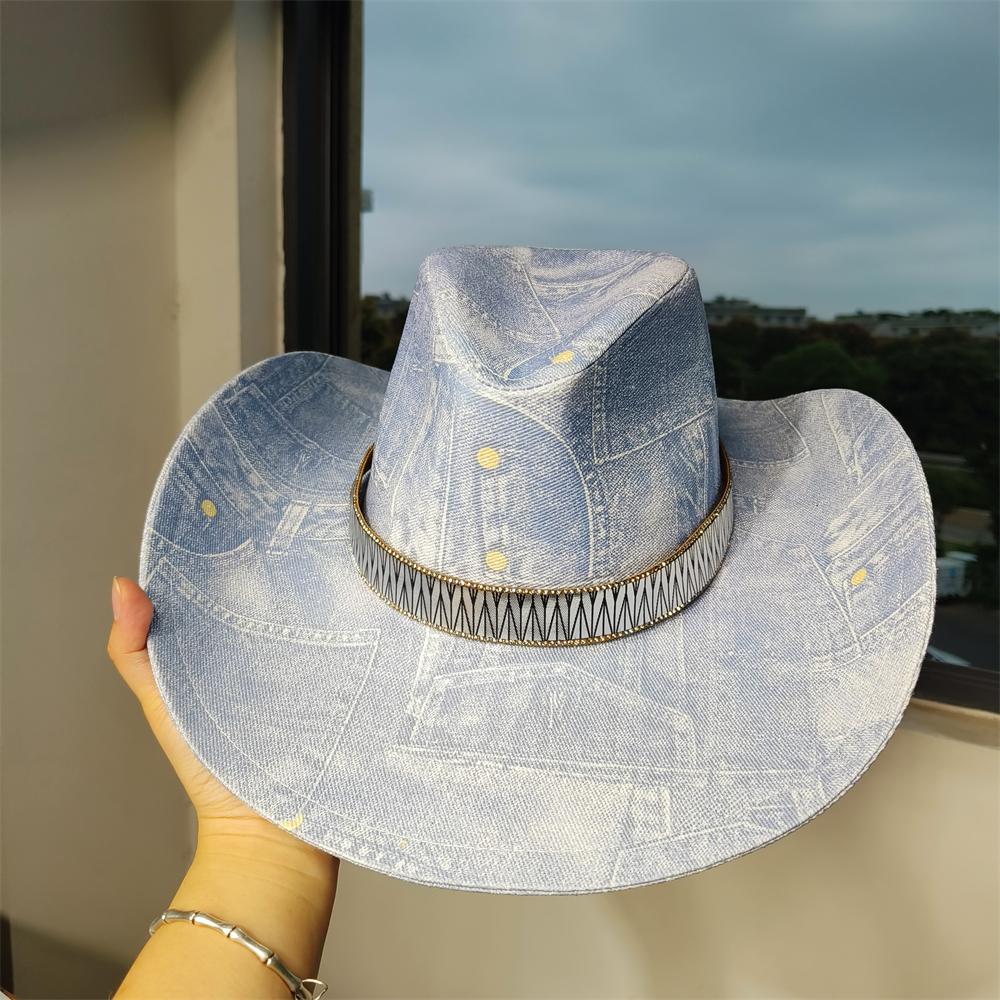 Cappello da Cowboy Patchwork di Denim Uomo Donna cappello di tela unisex cappello da cowboy retrò festa palco sombrero vaquero cappelli dandy gorras
