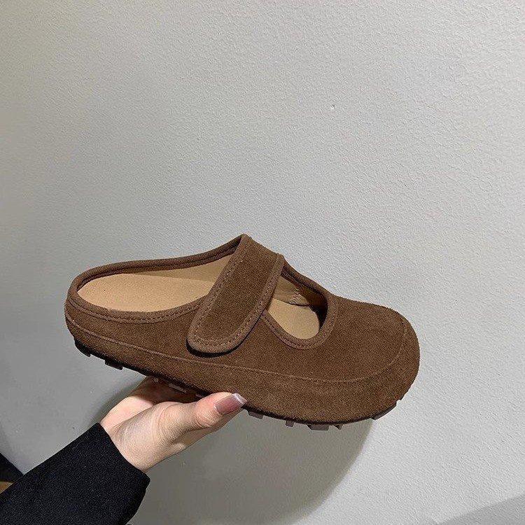 Star with the same thick-soled Mary Jane bag head half slippers women's shoes autumn and winter new models with skirts soft-soled single shoes loafers