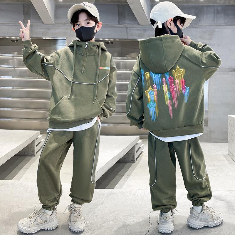 Frühling und Herbst Kinder Pullover Sweatshirts + Baumwolle Sporthose 2 Stück Jungen Kleidung Trainingsanzug Kinder Anzug Kleidung Junge 120 grün