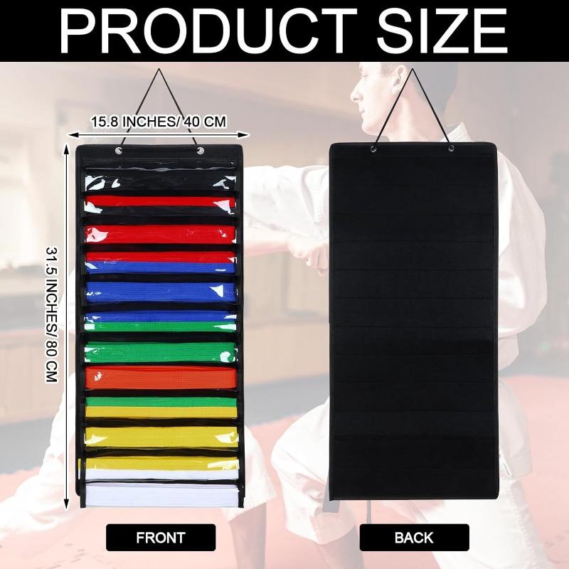 Non-Woven Felt Storage Hanging Bag for Taekwondo/Karate Belts, Martial Arts Belt Organizer Display Holder Wall Mounted Fabric