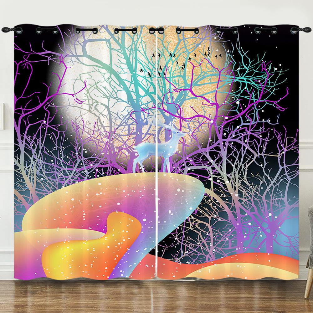 Curtain Animation Cartoon Deer Dream Deer Digital Printing Blackout Curtain Punching
