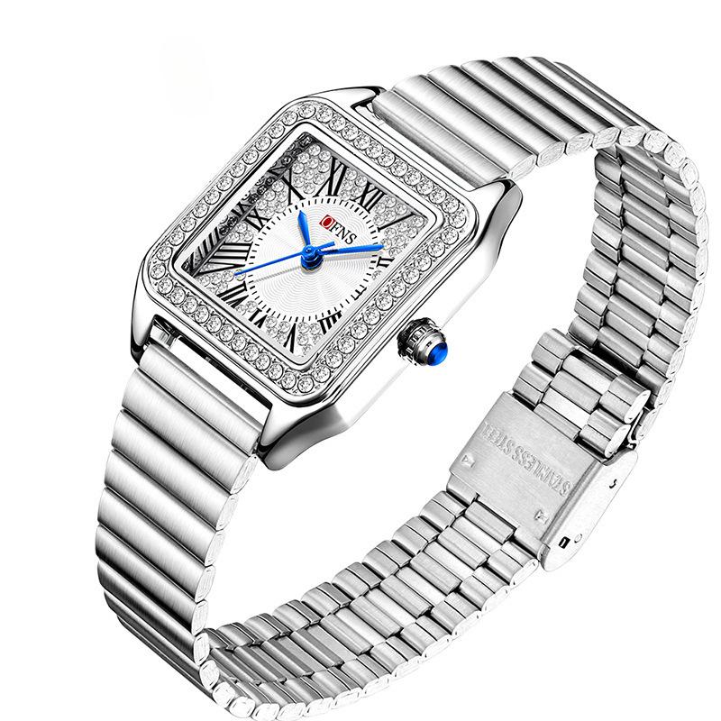 Quartz Watch, Light Luxury and Fashionable Square Roman Scale Set with Diamond English Watch Waterproof Ladies Watch
