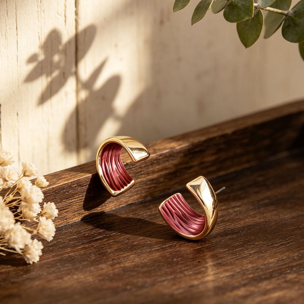 C-type hand-painted enamel stud earrings, environmentally friendly alloy material, simple temperament, personalized and versatile women's earrings