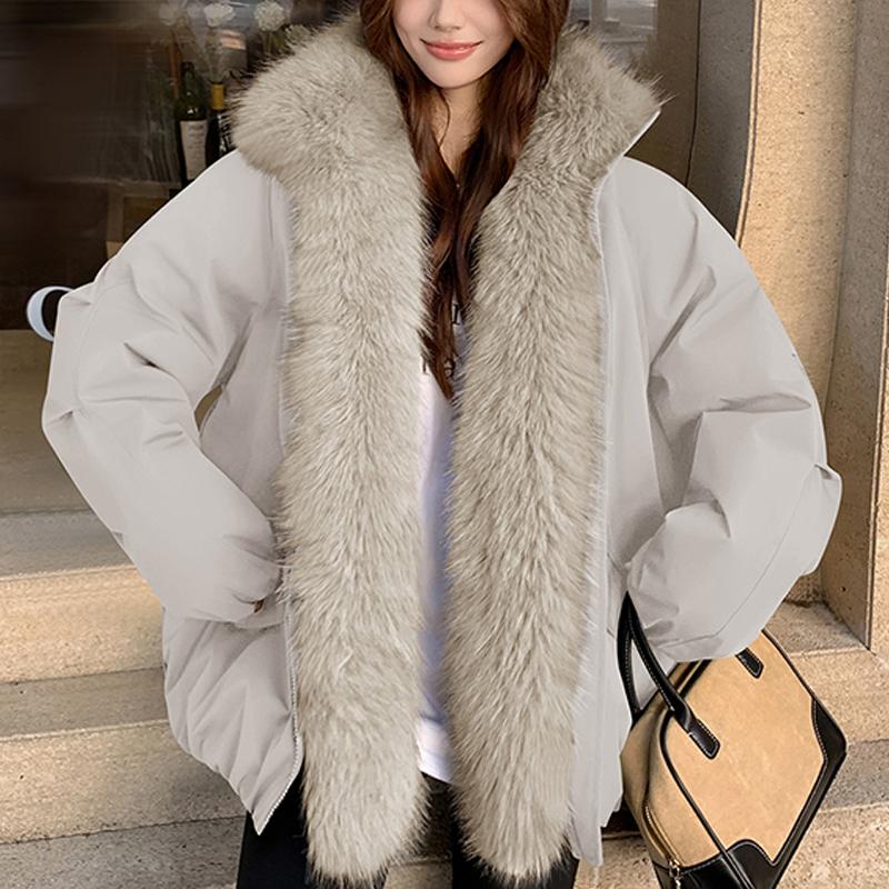 Mote Damekåper Vinterparkas Fuskepelskrage Løse Tykke Varm Oversize Yttertøy Damejakker