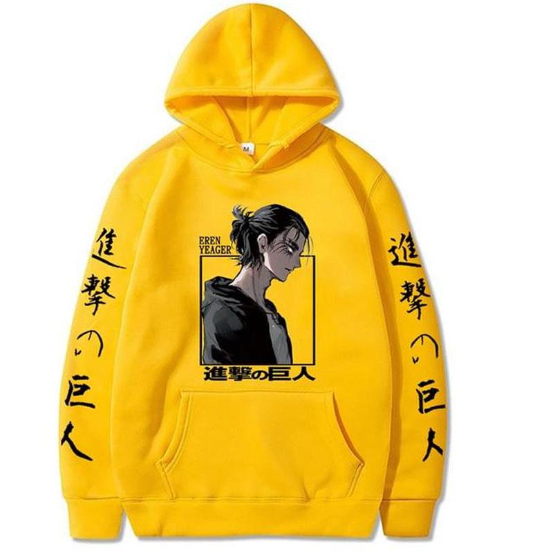 Fashion Attack On Titan Eren Yeager Anime Printed Hoodie Long Sleeve Loose Hip Hop Unisex Sweatshirt Men Streetwear Oversized Hoody Tops