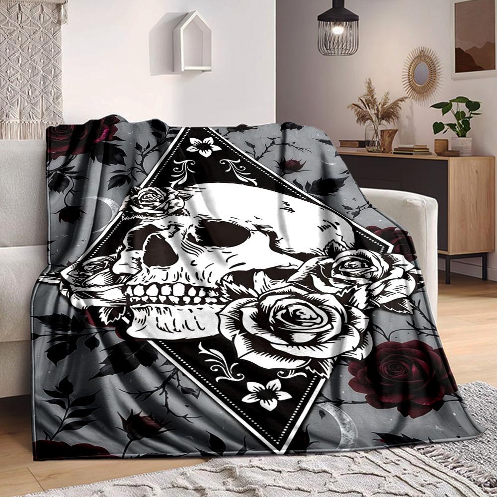 1PC Skull Roses Blanket - Soft Warm All-Season Throw for Sofa, Bed, Car, Office, Throw For Sofa yy250916113 75x90cm