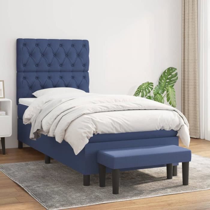 3136795 vidaXL Lit à sommier tapissier avec matelas Bleu 80x200 cm Tissu