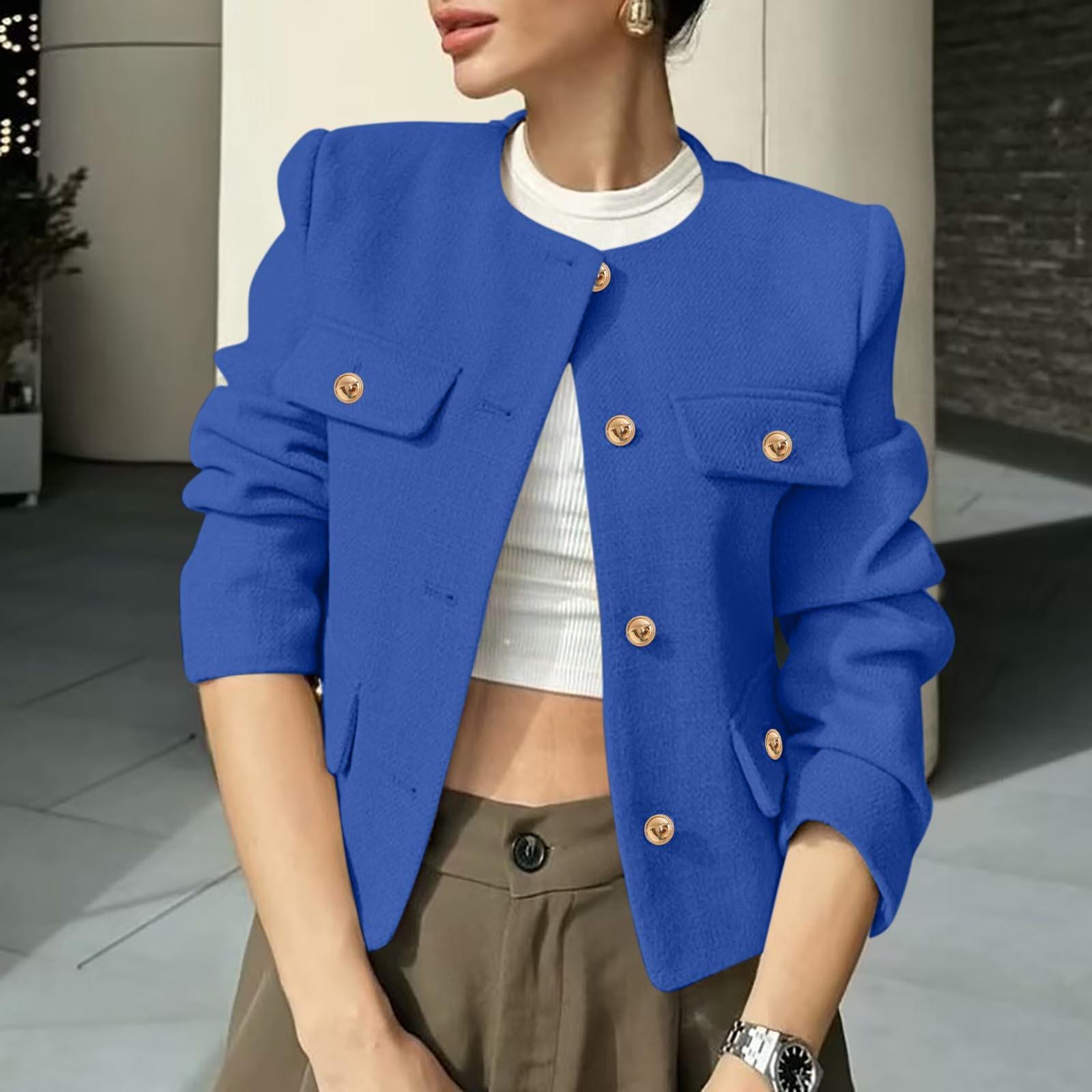 

Женская однотонная короткая куртка с круглым вырезом, модная, украшенная пуговицами S