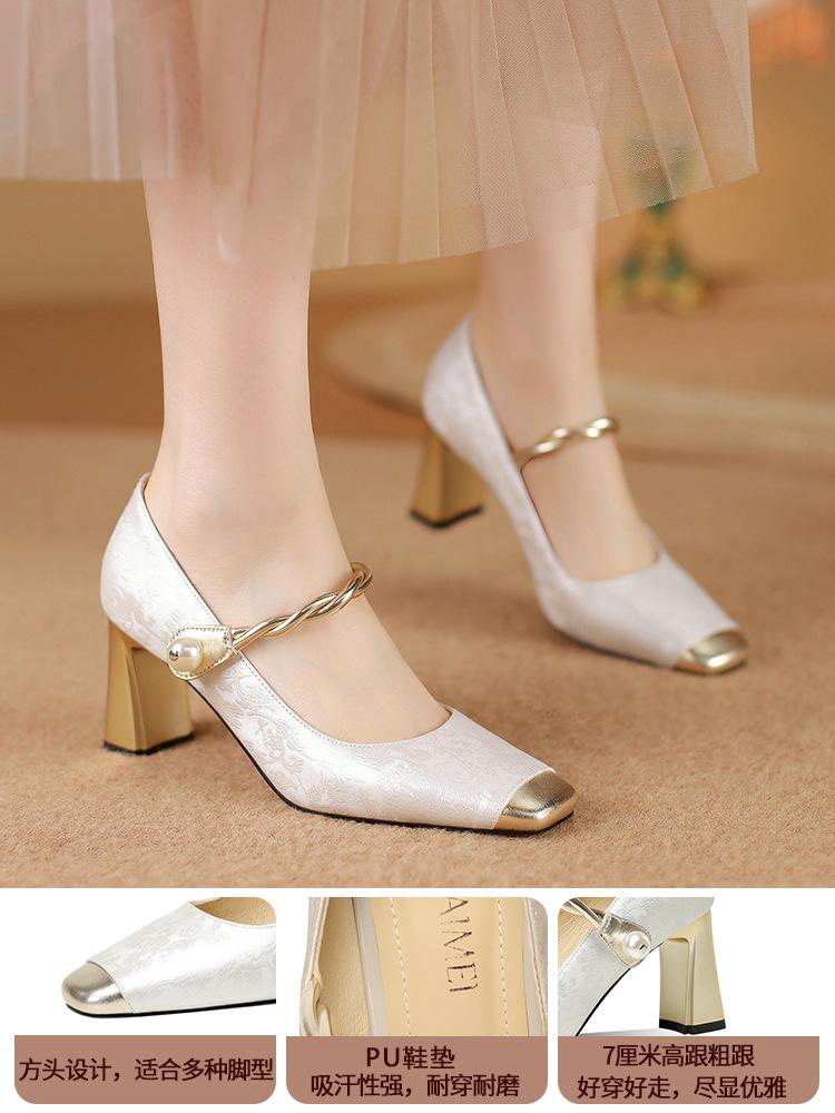 New Chinese Style Mary Jane Single Shoes 2025 New Square Head with Versatile High Heels Women's Shoes Fashion Shoes