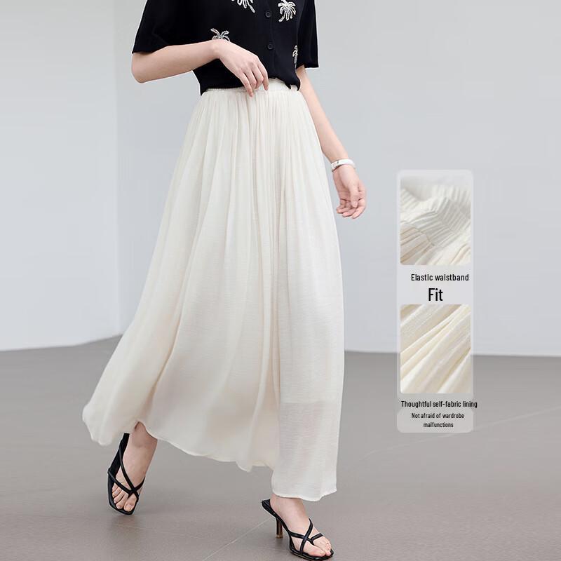 VICTORIA&VERA Women's Cotton Linen Blend Pleated Midi Skirt