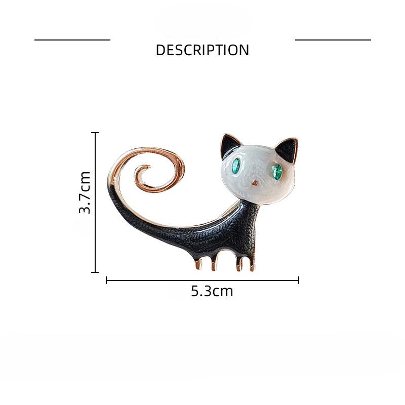 New Cute Shiny Rhinestone Cat Brooch Retro Animal Kitty Pin Men and Women Clothing Accessories Jewelry Gifts