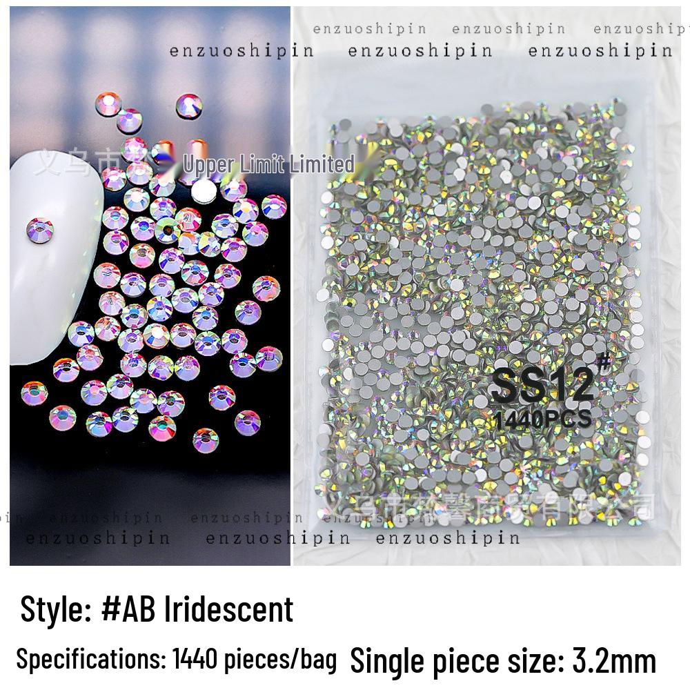 Super Shiny Nail Art Rhinestones: Clear White AB Color, Flat-Back, Various Sizes Round Decorations