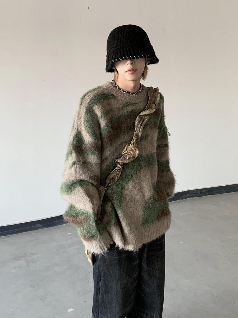 American Retro Winter Style Mohair Gradient Striped Sweater