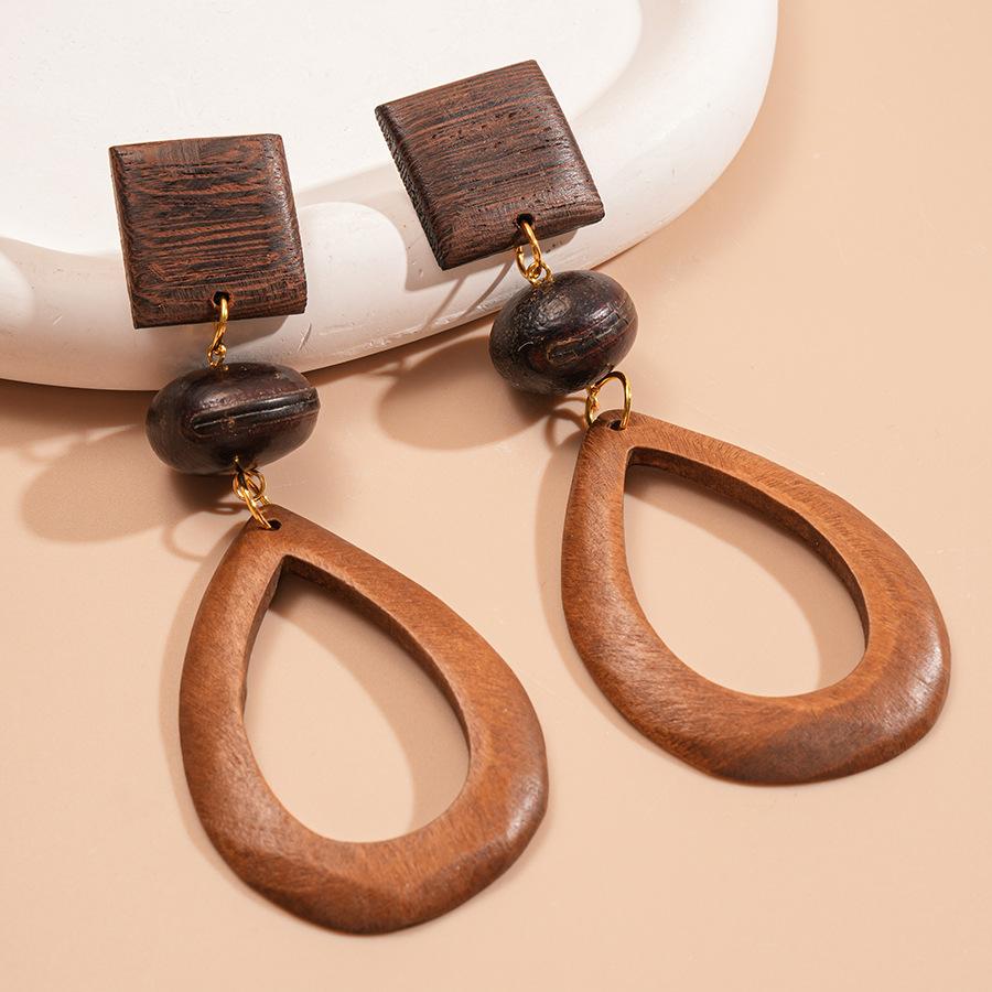 Orecchini Pendenti Goccia d'Acqua in Legno Vintage, Gioielli Bohemien alla Moda, Accessori Personalizzati Eleganti per Donne