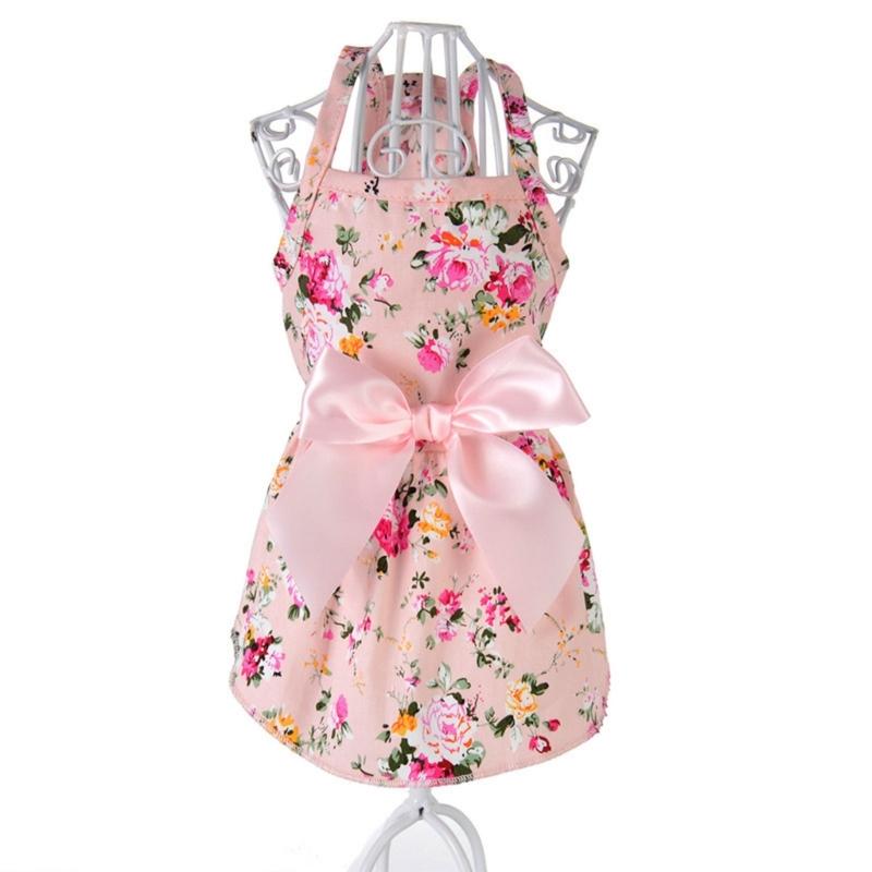 Girl Dog Floral Costume Apparel Beach Dress Beach Colorful Dress for Puppy Dog and Cats Ribbon Dress