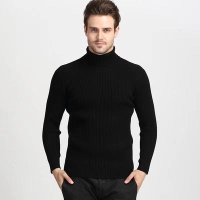 Men's High Neck Sweater Pullover Knitted Warm Casual Men Clothing Knitted Sweater Men