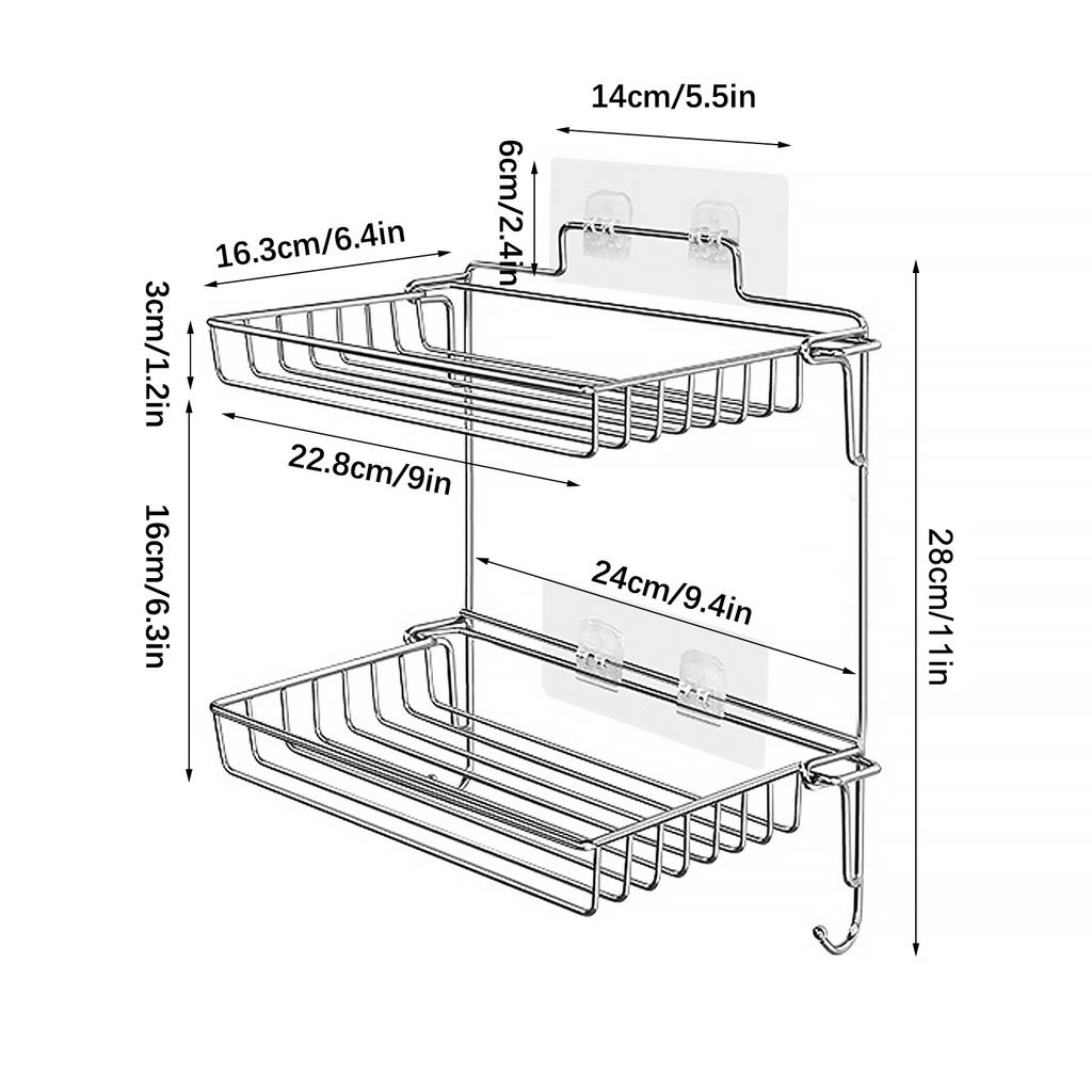 Stainless Steel Folding Storage Rack with Hook and Non Punching Bathroom Storage Rack