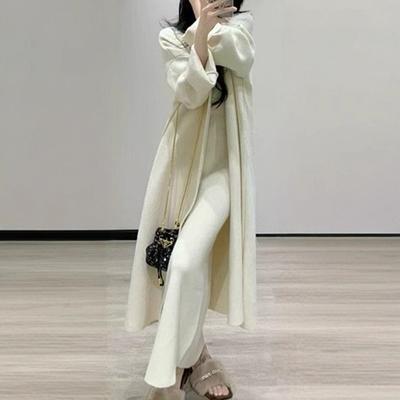 Temperament Celebrity Knitted Suit Autumn and Winter New Long Dress Sweater Cardigan Two-piece Women's Clothing