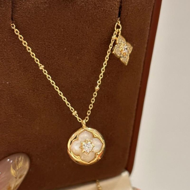 

Ретро китайский стиль, полностью инкрустированный бриллиантами, кулон в виде цветка-четырехлистника из белого перламутра, ожерелье, браслет, изысканный набор высокого класса