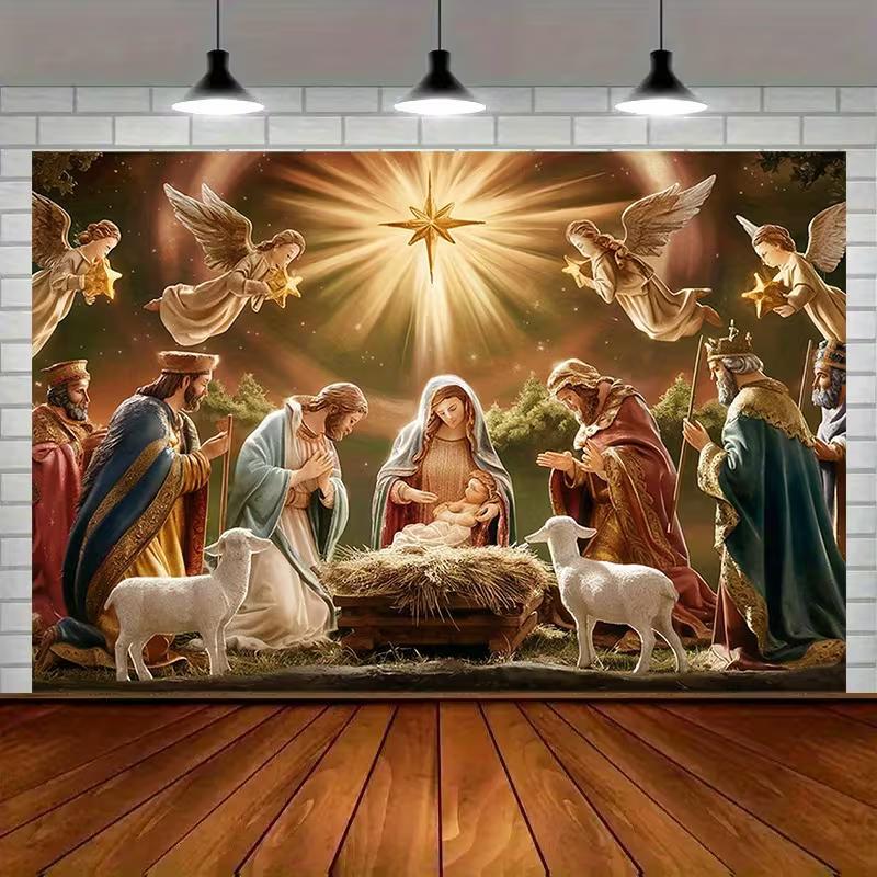 

2D Nativity of Jesus Backdrop for Christmas Party and Church Decoration 47.2x31.5inch/120*80cm