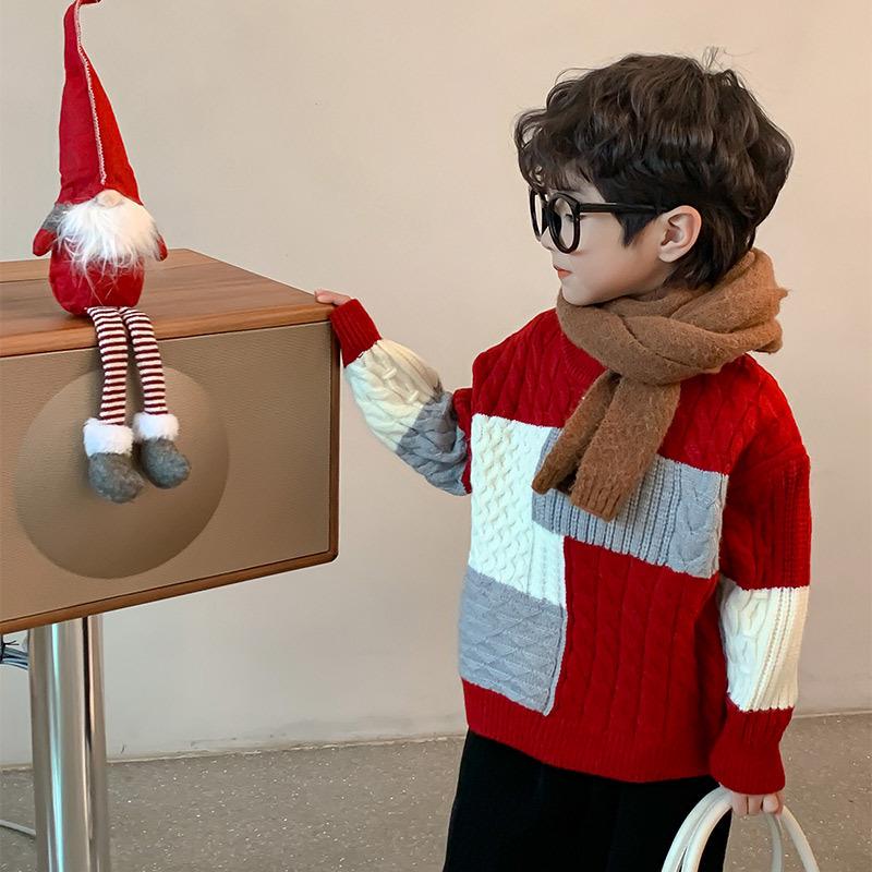 

Толстый свитер-пуловер для мальчиков осень/зима 2023 на Новый год — стильный и теплый 130 красный