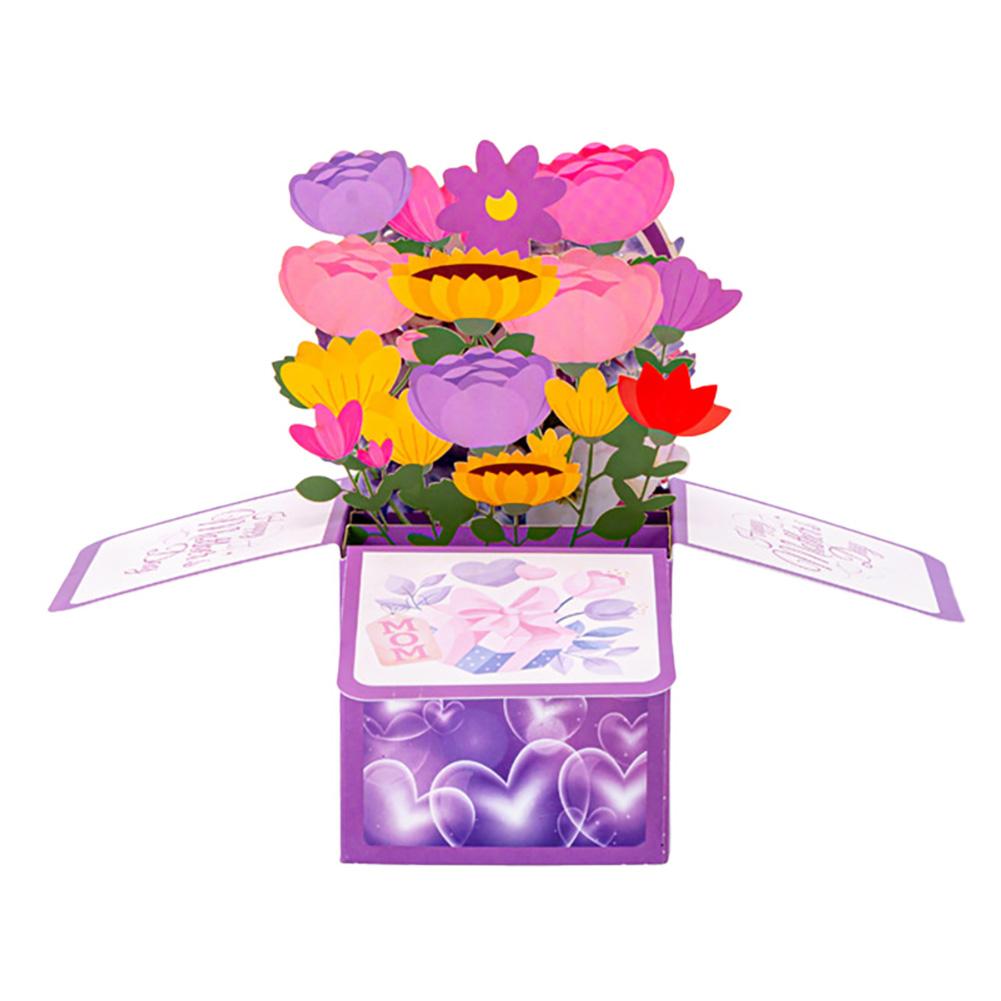 Mother‘s Day Father’s Day 3D Flower Bouquet Card Greeting Blessing Card Gift Box for Mom Dad with Message Card and Envelope