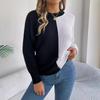Women S Casual Color Block Round Neck Long Sleeve Pullover Sweater