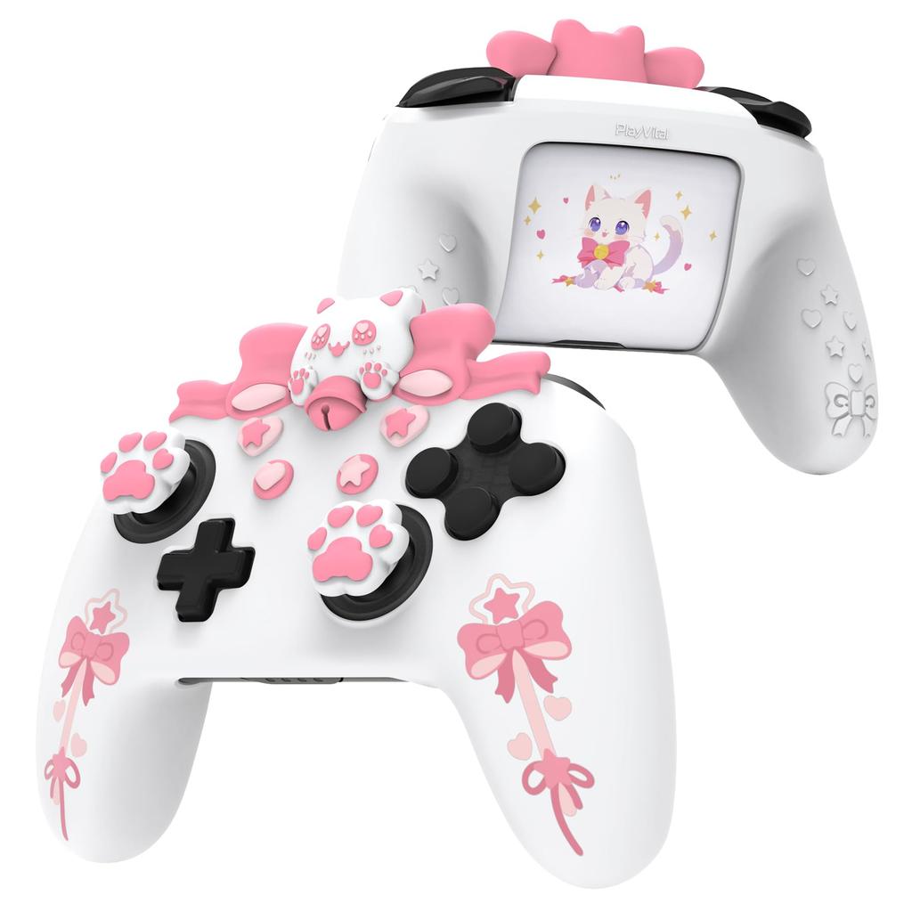 Custodia in silicone PlayVital Sweetheart Kitty per Switch Pro Controller. Simpatica impugnatura per joystick e custodia protettiva in silicone per Switch Pro Controller -