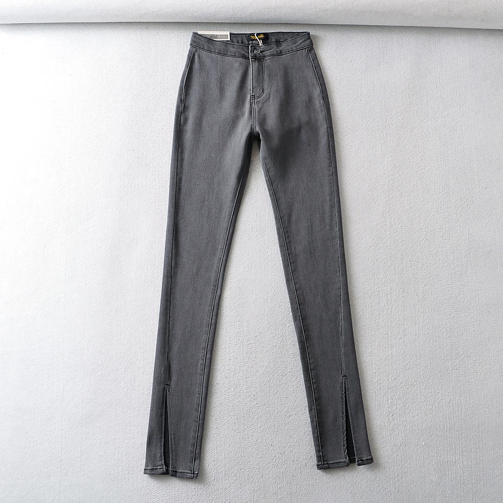 

Women s Spring 2022 High-Waisted Skinny Jeans with Front Slit in European and American Style XL серый