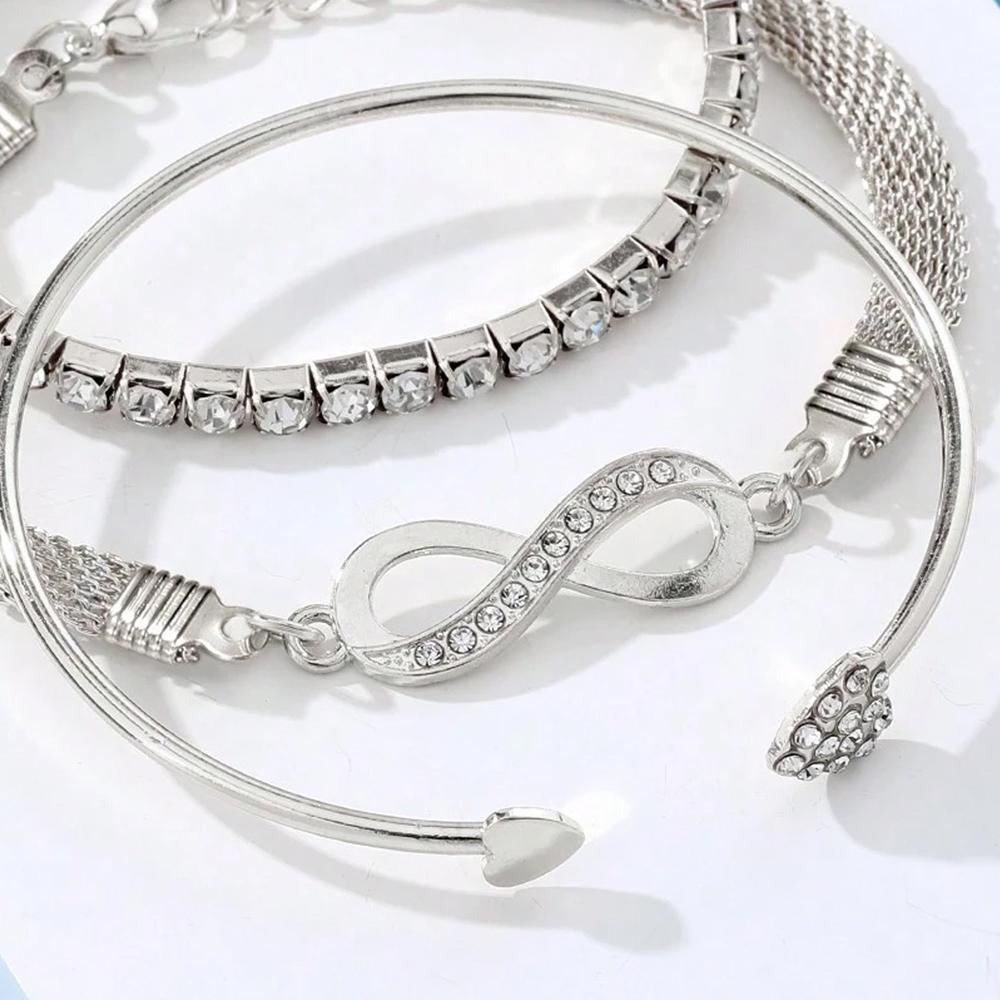 Bracelet 3 Pièces pour Femmes cuivre Rétro Personnalité Torsades de Pâte Frite Bracelet Gemme d'Imitation Exagéré Bracelet Punk Accessoire