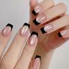 Cross-Border Europe Mid-Length Flat-Tip Cat Eye Black & French White Style False Nails