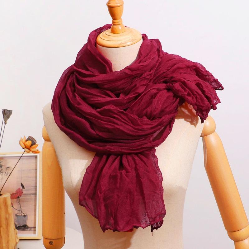 All-Season French-Style Vintage Solid Color Crinkle Pleated Scarf Lightweight Pleated Neck Scarf Shawl, Versatile Solid Color Autumn and Winter