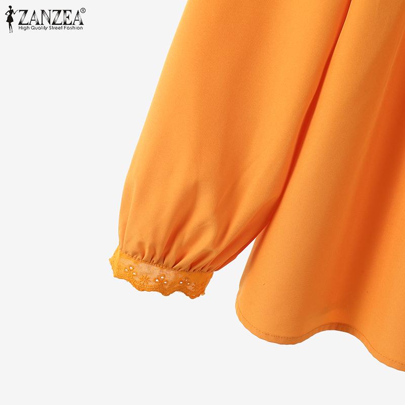 ZANZEA Bluză casual cu mânecă lungă cu gât rotund din dantelă