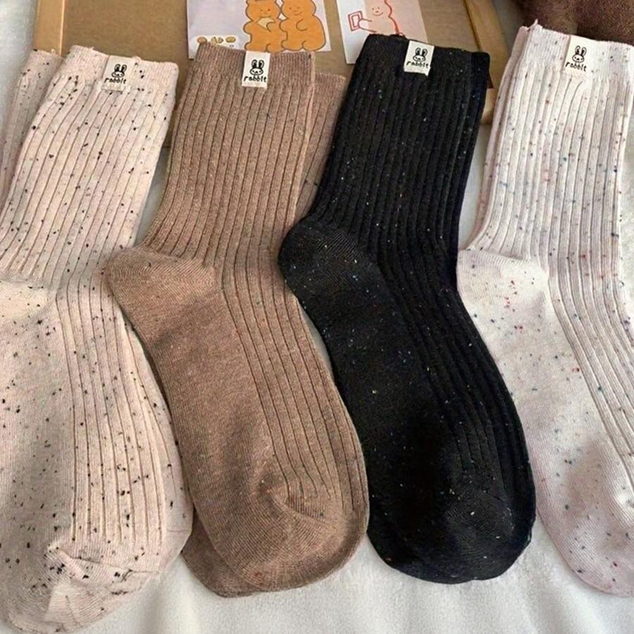 

Women s autumn and winter socks, vintage Korean-style mid-calf socks with fabric labels, colorful dotted yarn stacked socks Average Size