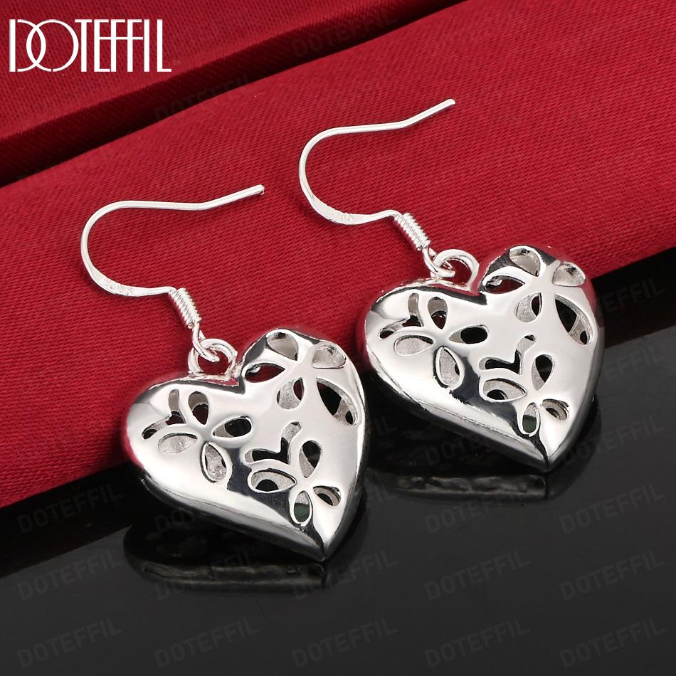 925 Sterling Silver Openwork Heart Pendant Earrings - Exquisite Gift Jewelry