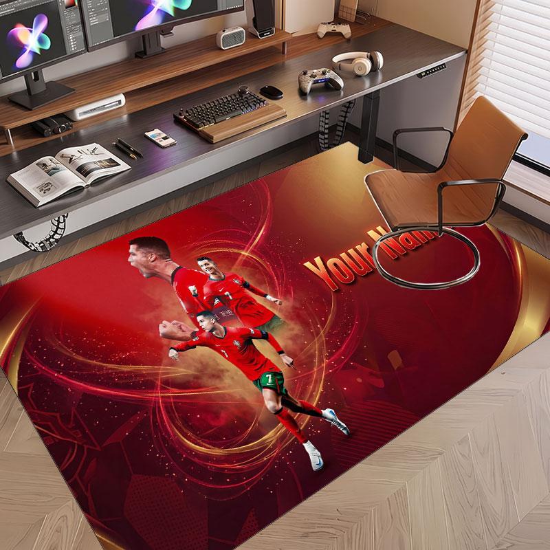 Custom Rug Cristiano Ronaldo Pattern Print Name Text Soft Non‑Slip Floor Carpet for Home Indoor Decoration