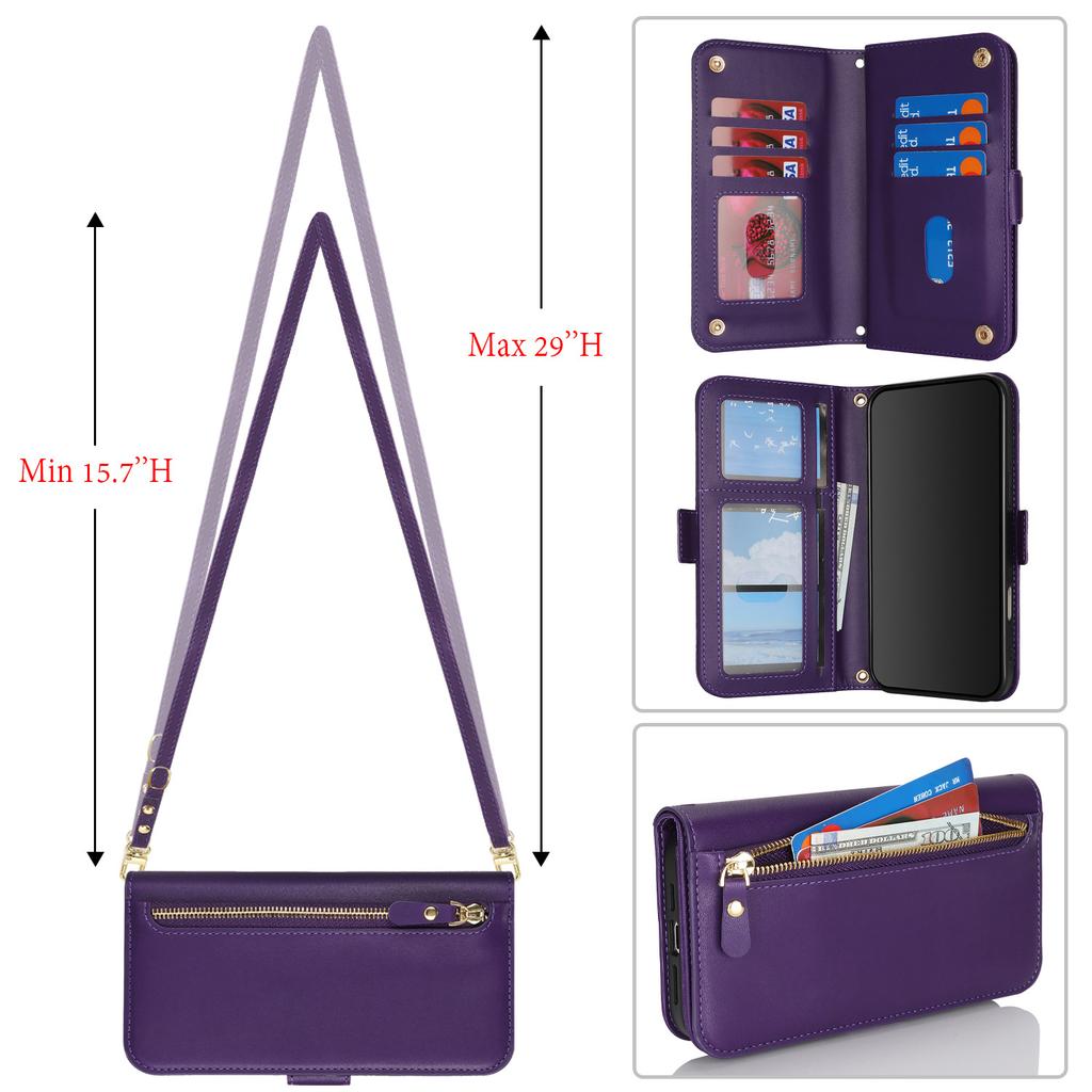 Zipper Multi-Card Wallet PU Leather Case for 16/17 Pro 15 14 Max Shockproof 360 Protection Luxury Design Front Pocket Phone Grip