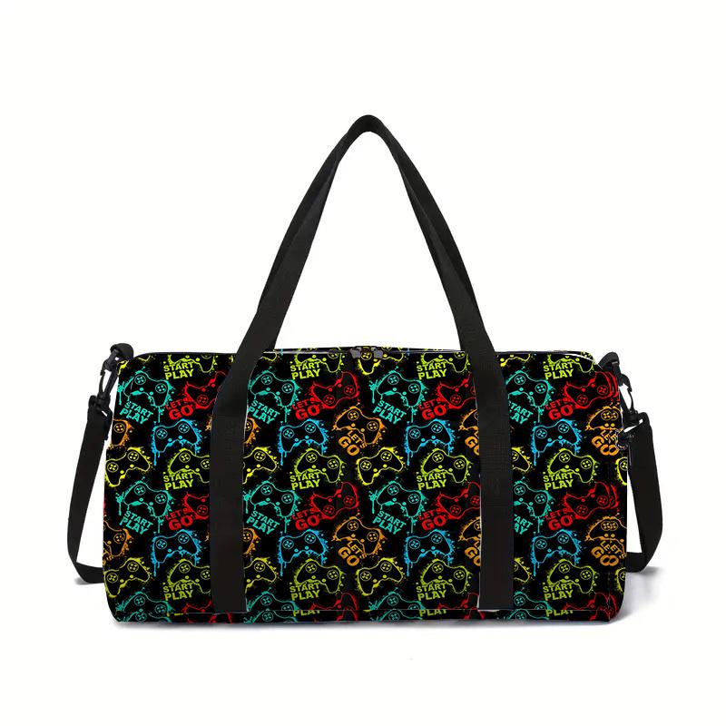 Borsa da Viaggio Grande Capacità con Controller di Gioco al Neon Per Ragazzo e Ragazza Migliori Regali Duffel da Viaggio Cartoni Animati 2D Borsa a Mano Per Bambini