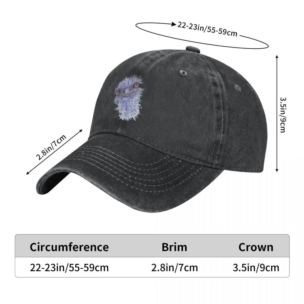 Friendly Australian Emu Watercolor Closeup Portrait Baseball Cap Sun Hat For Children Mountaineering Hats For Women Men'S
