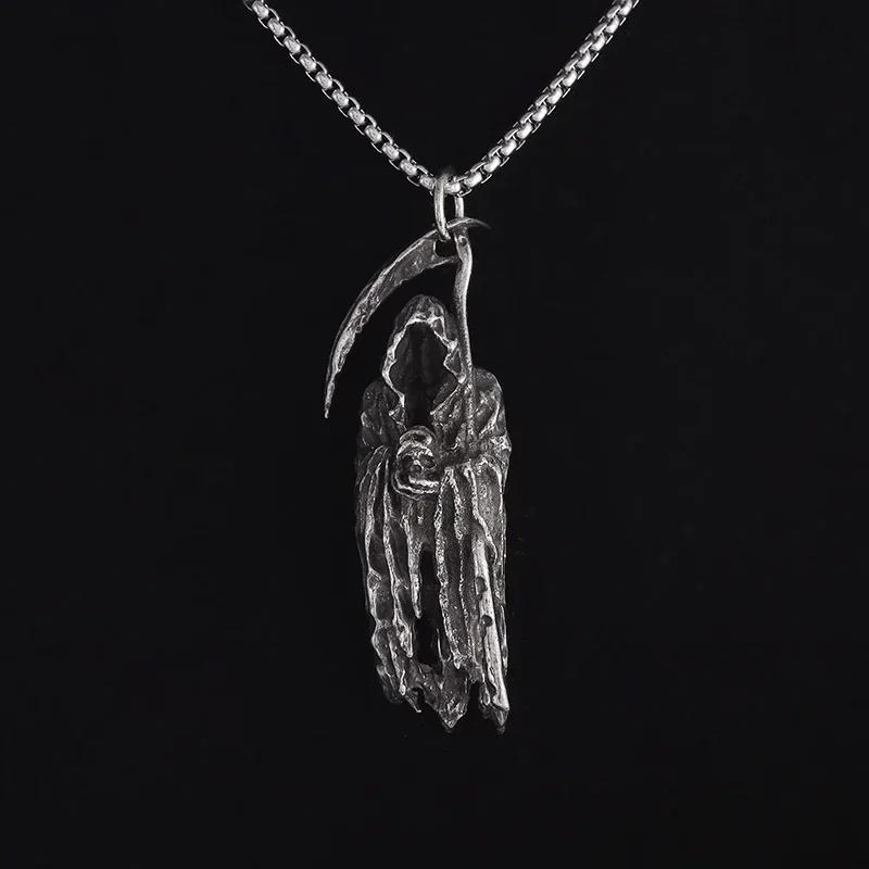 Hell Death Scythe Necklace Pendant Gothic Mysterious Devil Necklace Men\'s Personality Punk Retro Halloween Trend Jewelry