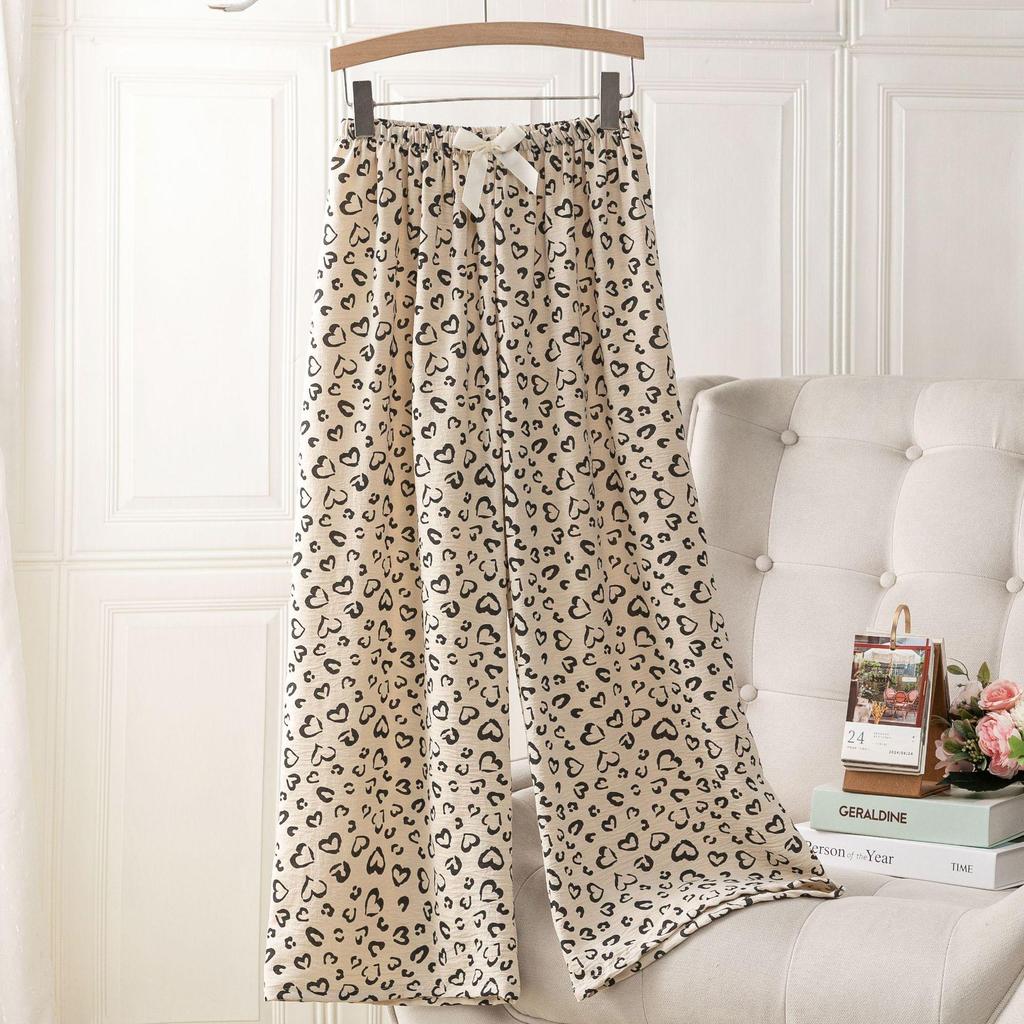 Ice Silk Linen High Waist Cartoon Print Pajama Pants for Women, Casual, Summer Style, Plus Size, Suitable for Indoor and Outdoor Wear
