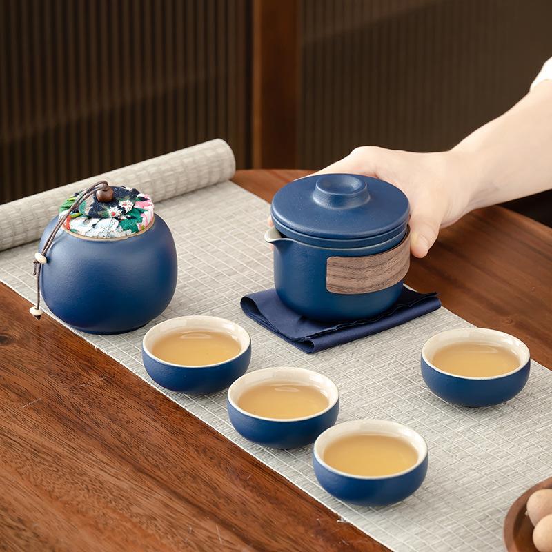 Travel Tea Set Portable Coarse Pottery Words and Small Set Portable Express Passenger Cup Car Simple Brewing Teapot Gift
