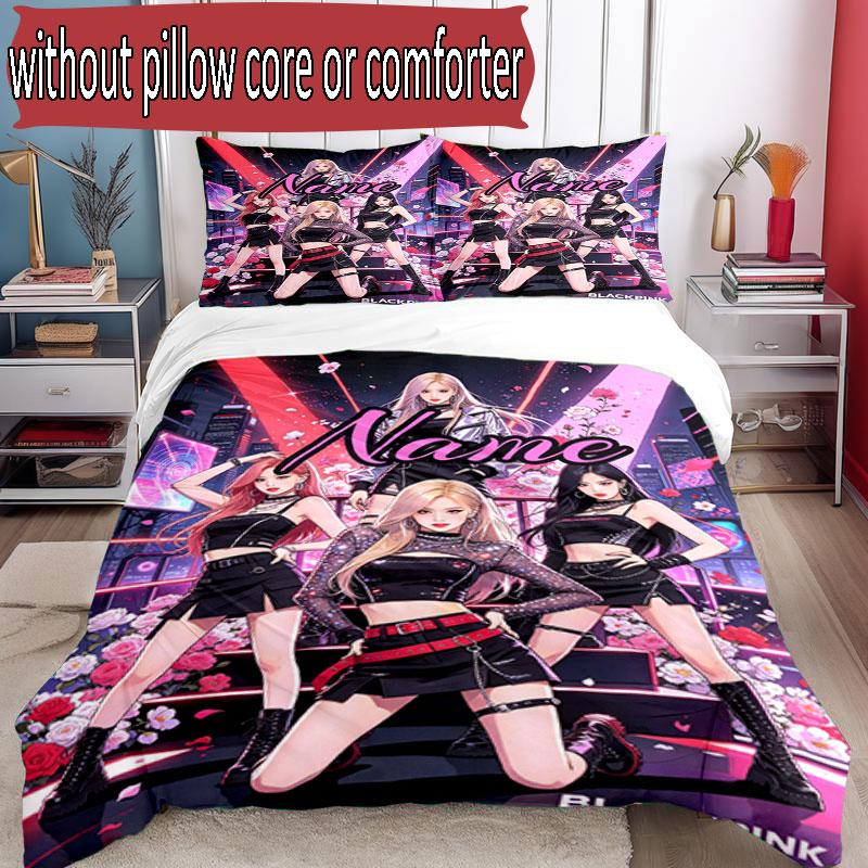 3pcs Duvet Cover Set (1*Duvet Cover + 2*Pillowcase, Without Core), Custom Name BLACKPINK Pattern Bedding Set, Home Bedroom Decor Gift