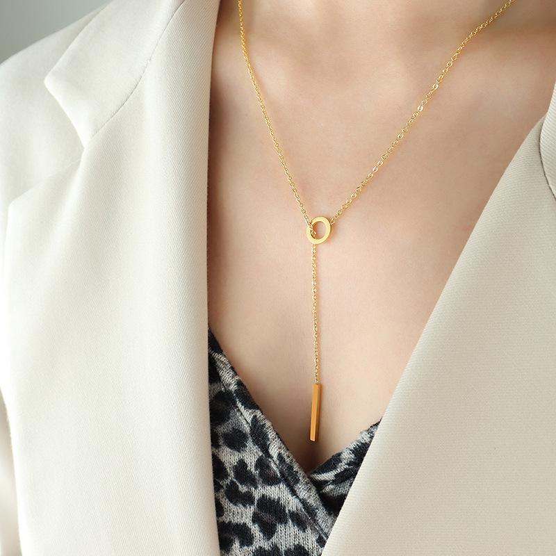 18K Gold Titanium Steel Adjustable Clavicle Chain Necklace